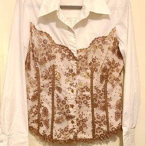 Cache Gold Lace Western Style Blouse. Used.